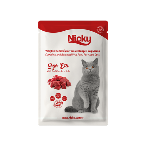 Nicky Yetişkin Kediler İçin Yaş Mama - Sığır Etli